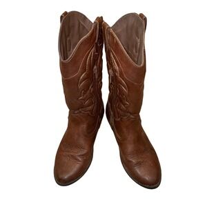 Cat & Jack Brown Western Cowboy Boots Side Zip Embroidered Youth Size 2